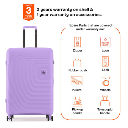Nasher Miles Boston Hard-Sided Polypropylene Double Spinner Check-in Luggage 24 inch | 65cm | 8 Wheels Medium Trolley Bag for Travel | Suitcase (Purple) 