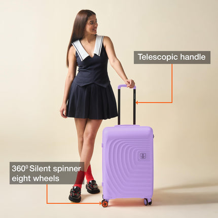 Nasher Miles Boston Hard-Sided Polypropylene Double Spinner Check-in Luggage 24 inch | 65cm | 8 Wheels Medium Trolley Bag for Travel | Suitcase (Purple) 