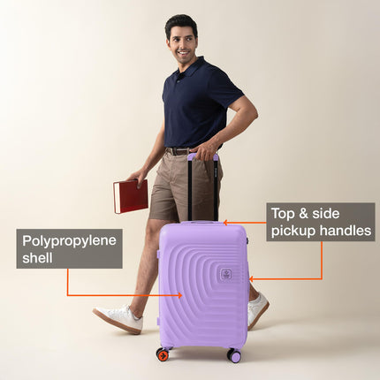 Nasher Miles Boston Hard-Sided Polypropylene Double Spinner Check-in Luggage 24 inch | 65cm | 8 Wheels Medium Trolley Bag for Travel | Suitcase (Purple) 