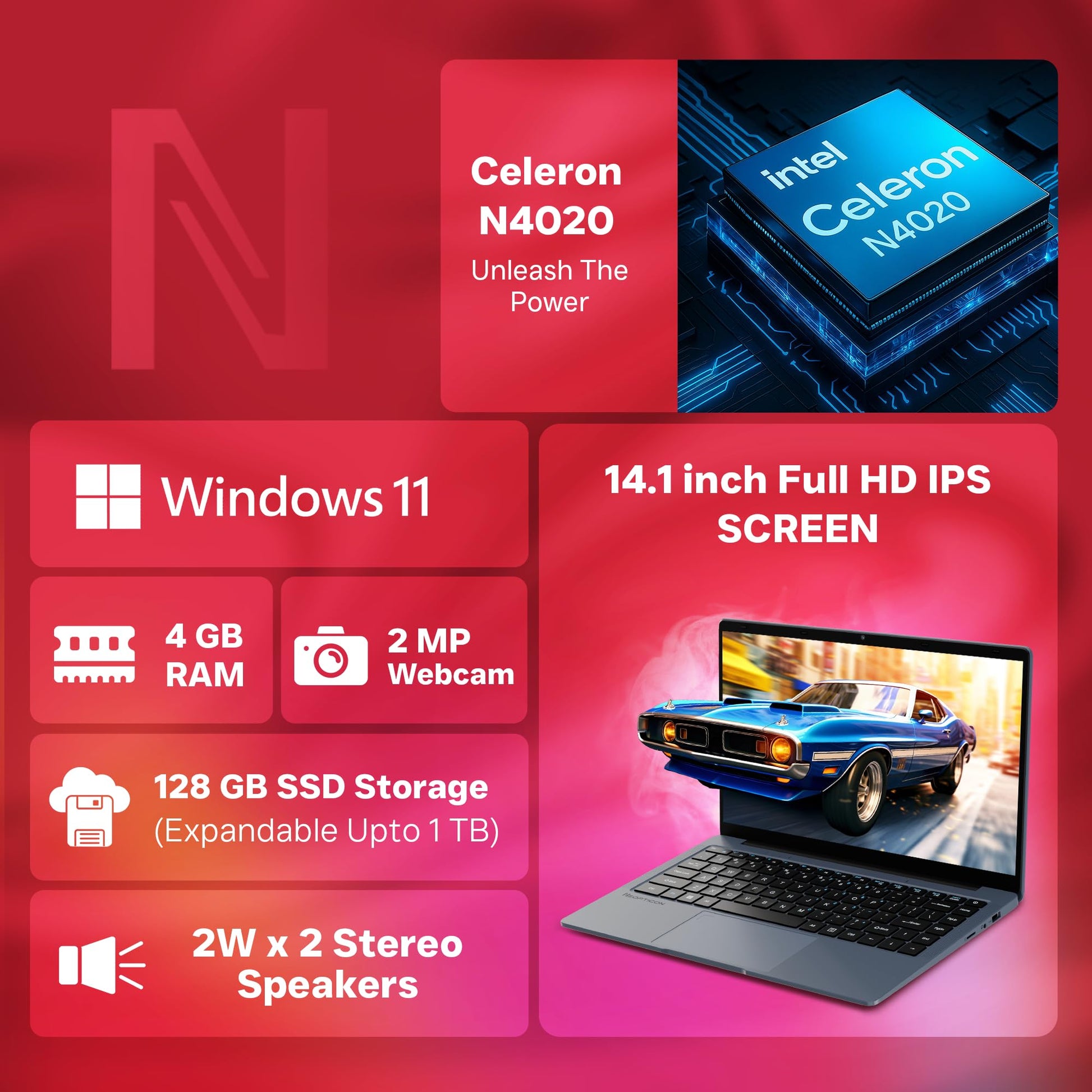 Neopticon BrowseBook 14.1in FHD Grey Laptop 4GB RAM 