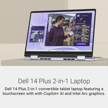 New Dell 14 Plus 2-in-1 Touch Laptop, AI Enabled Intel Core Ultra 5 226V, 16GB LPDDR5X, 512Gb SSD, Intel Arc Graphics, 14" FHD+ 300nits WVA Display, Backlit Keyboard + FPR, Ice Blue, 1.61 Kg 