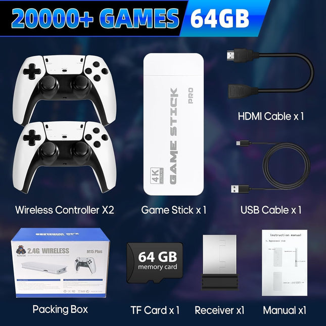 New World M15 Gaming Console with Game Stick, 1080p HD, Plug & Play TV Video Game Set for 2 Player, 2.4G Wireless, 10 Emulators, 