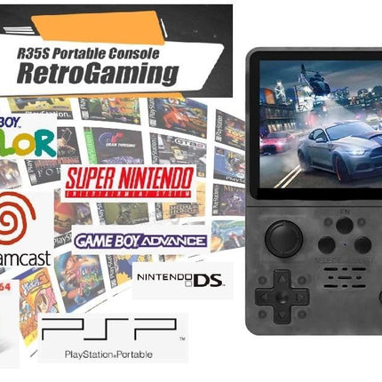 New World X-Ninja R35S Retro Video Game Console 64GB Mini Handheld Classic Games Support PS P Games 3.5-inch IPS Screen Dual 3D Joystick 