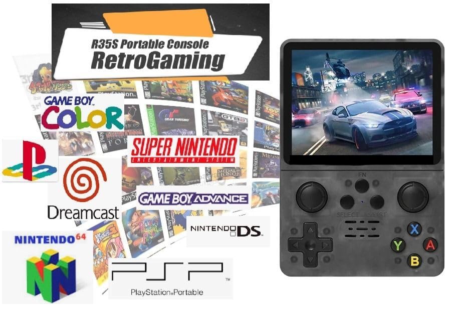 New World X-Ninja R35S Retro Video Game Console 64GB Mini Handheld Classic Games Support PS P Games 3.5-inch IPS Screen Dual 3D Joystick 