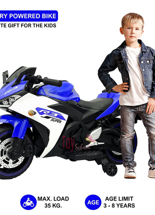 Nexus Product Kids Bike R3 Toy with Rechargeable Battery Operated Ride On for Kids to Drive | Electric Bike for Children [3 to 8 Years, Large, Blue+White] 