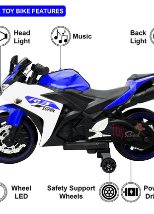 Nexus Product Kids Bike R3 Toy with Rechargeable Battery Operated Ride On for Kids to Drive | Electric Bike for Children [3 to 8 Years, Large, Blue+White] 