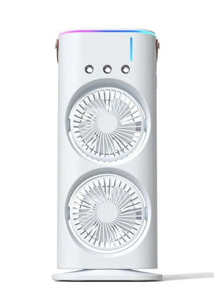 Nick jones Portable Mini Tower Fan with Dual Fans, LED Lighting, 3-Speed Control, Portable Ac Mini Cooler Fan for Room,office, liberary,Rechargeable Fan Portable Air Conditioners Water Cooler Mini Ac 