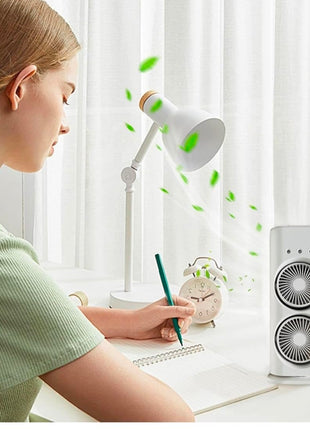 Nick jones Portable Mini Tower Fan with Dual Fans, LED Lighting, 3-Speed Control, Portable Ac Mini Cooler Fan for Room,office, liberary,Rechargeable Fan Portable Air Conditioners Water Cooler Mini Ac 