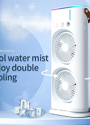 Nick jones Portable Mini Tower Fan with Dual Fans, LED Lighting, 3-Speed Control, Portable Ac Mini Cooler Fan for Room,office, liberary,Rechargeable Fan Portable Air Conditioners Water Cooler Mini Ac 