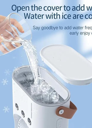 Nick jones Portable Mini Tower Fan with Dual Fans, LED Lighting, 3-Speed Control, Portable Ac Mini Cooler Fan for Room,office, liberary,Rechargeable Fan Portable Air Conditioners Water Cooler Mini Ac 