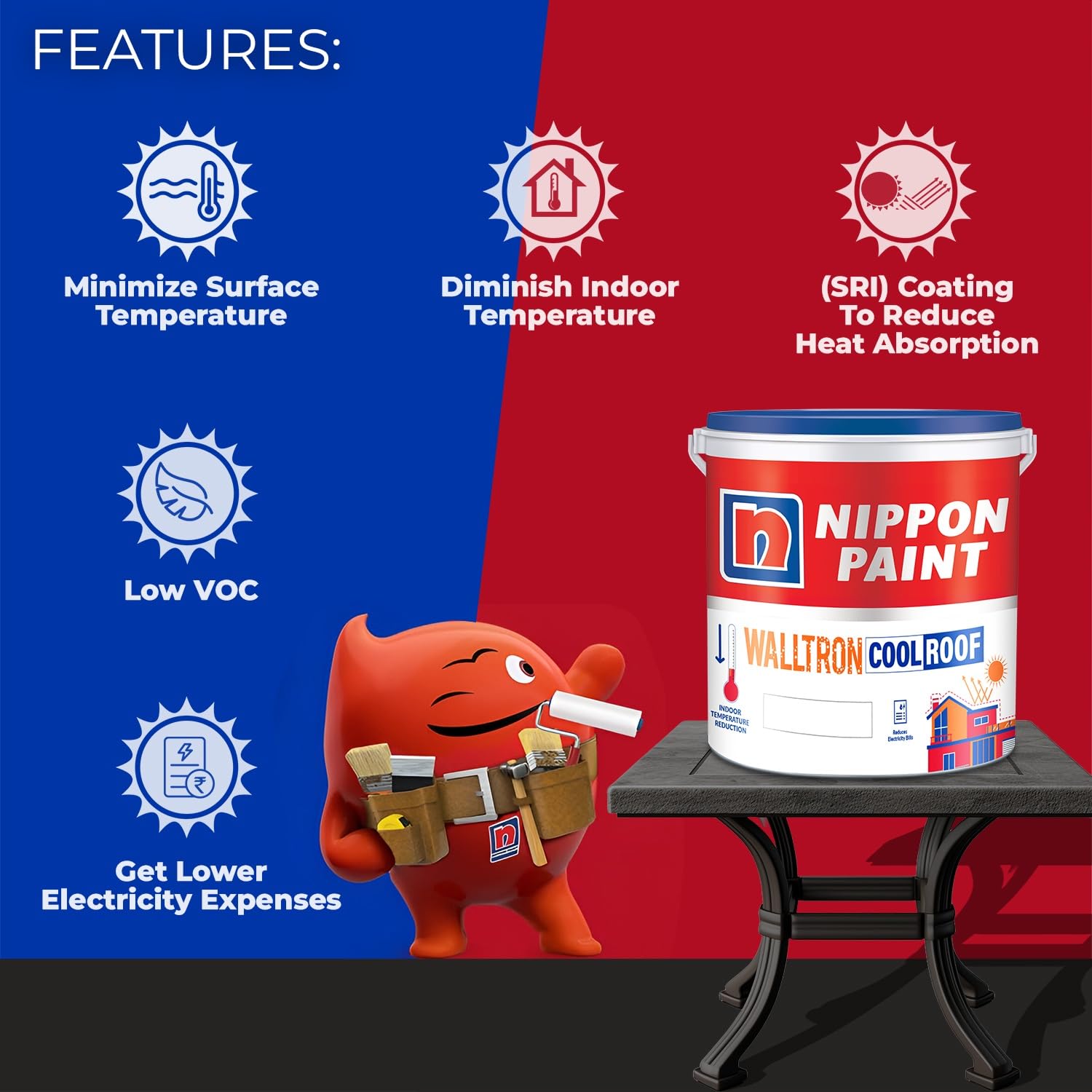 Nippon Paint Walltron- Summer Cool Roof | 30% Extra | 13 Kg |10 Litre | Solar Reflective Roof Coating | Heat Resistance Paint | High Sri (13Kg ~10 Litres), White 