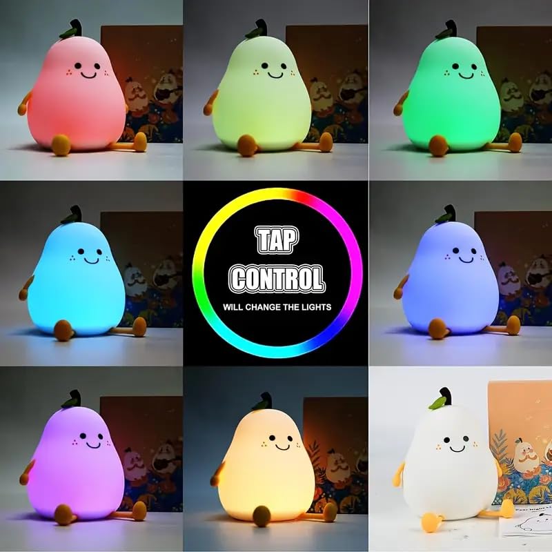 Niwlix Pear Night Light Lamp for Bedroom Kids 7 Color Changing Kids Toddler Night Light Lamp Baby l Gift Items for Women Kids l Valentine's Birthday Gift Toys for 2+Year Old Boy Girl 