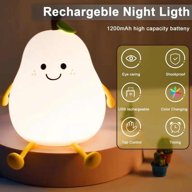 Niwlix Pear Night Light Lamp for Bedroom Kids 7 Color Changing Kids Toddler Night Light Lamp Baby l Gift Items for Women Kids l Valentine's Birthday Gift Toys for 2+Year Old Boy Girl 