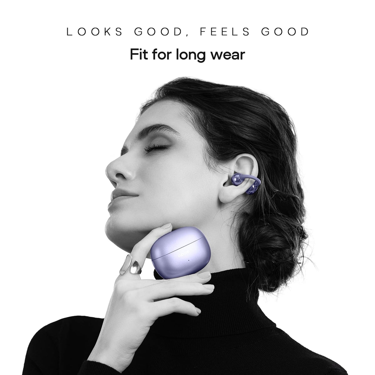 Noise Air Clips Wireless Open Ear Earbuds with Chrome Finish, AirWave™ Technology,Up-to 40H Playtime, Dual Device Pairing, Quad Mic with ENC,12mm Driver,BTv5.4 (Pearl Black) 