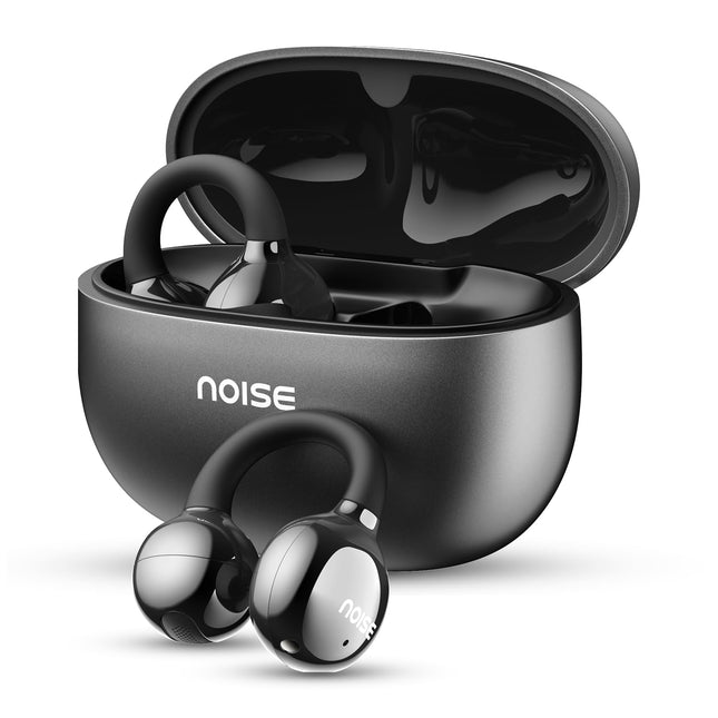 Noise Air Clips Wireless Open Ear Earbuds with Chrome Finish, AirWave™ Technology,Up-to 40H Playtime, Dual Device Pairing, Quad Mic with ENC,12mm Driver,BTv5.4 (Pearl Black) 