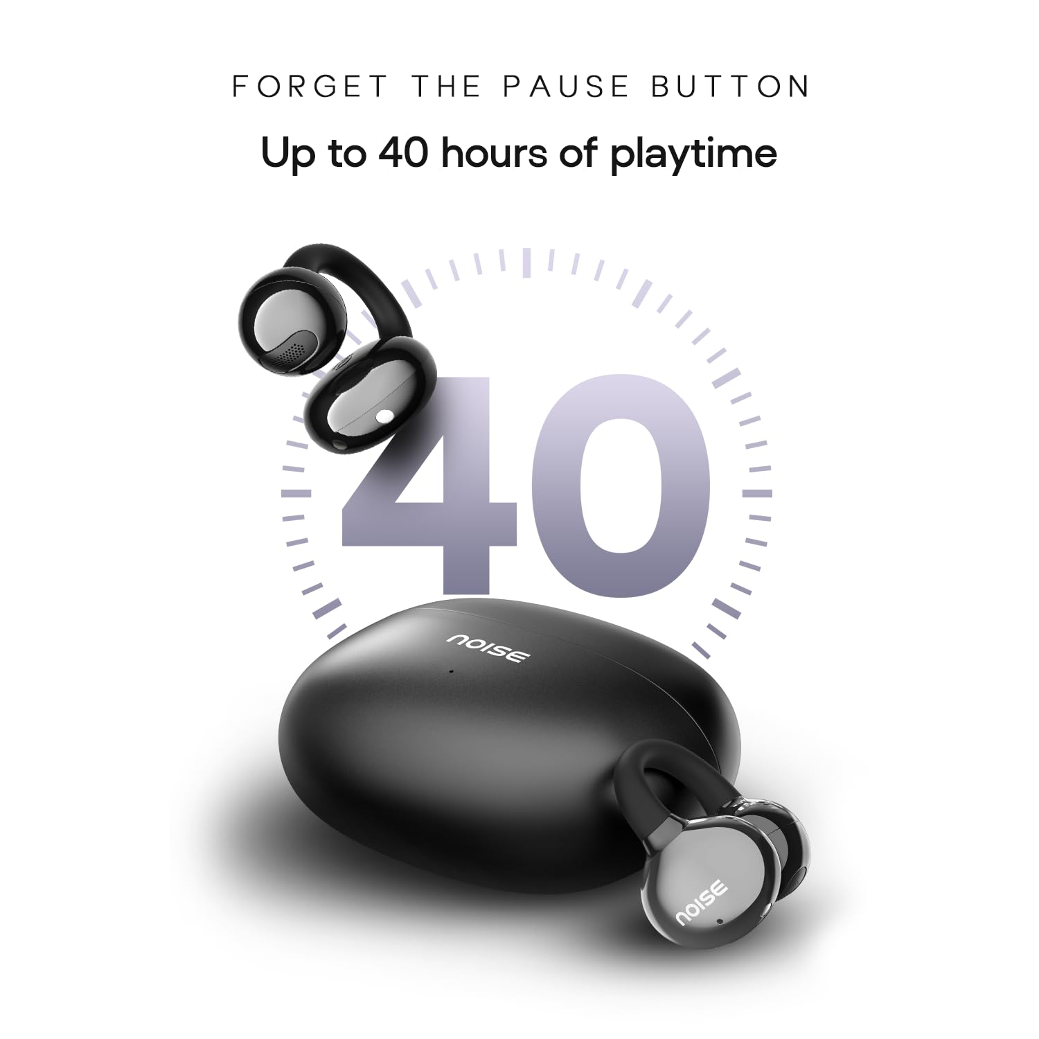 Noise Air Clips Wireless Open Ear Earbuds with Chrome Finish, AirWave™ Technology,Up-to 40H Playtime, Dual Device Pairing, Quad Mic with ENC,12mm Driver,BTv5.4 (Pearl Black) 