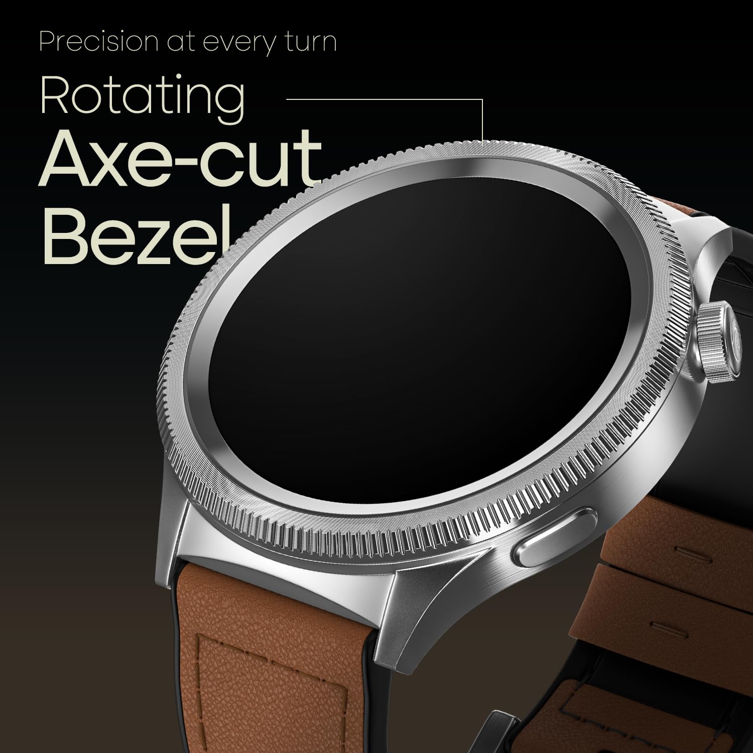 Noise Newly Launched Halo 2 Smart Watch 1st Ever Functional Rotating Dial (Axe-Cut Bezel), 1.43" AMOLED, Stainless Steel Build, Custom Transition Effects, BT Calling, Health Suite (Vintage Brown) 