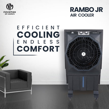 Novamax Rambo Jr. 75 L Desert Air Cooler With Honeycomb Cooling Pads, Powerful Air Throw, 3-Speed Control & Auto Swing Dust Filter & Mosquito Net, Inverter Compatible For Home/Office (Grey) 