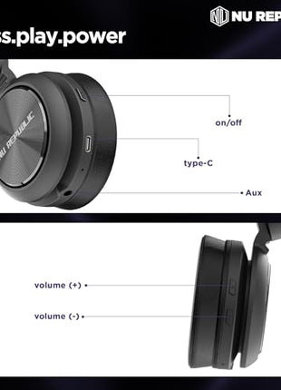 Nu Republic Starboy with 54 Hour Playtime,X-Bass® Technology,40mm Neodymium Drivers,Gaming Mode,Bluetooth V5.4,Dual Pairing,Dual Stereo,Type-C Fast Charging ENC Bluetooth Over Ear Headphones (Black) 