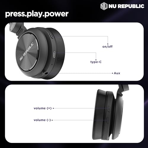 Nu Republic Starboy with 54 Hour Playtime,X-Bass® Technology,40mm Neodymium Drivers,Gaming Mode,Bluetooth V5.4,Dual Pairing,Dual Stereo,Type-C Fast Charging ENC Bluetooth Over Ear Headphones (Black) 