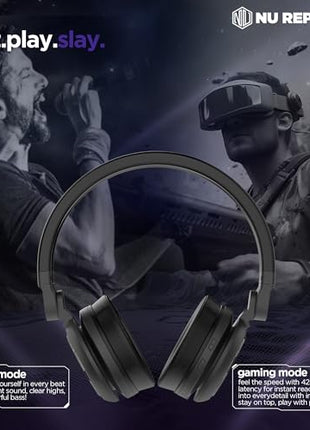 Nu Republic Starboy with 54 Hour Playtime,X-Bass® Technology,40mm Neodymium Drivers,Gaming Mode,Bluetooth V5.4,Dual Pairing,Dual Stereo,Type-C Fast Charging ENC Bluetooth Over Ear Headphones (Black) 