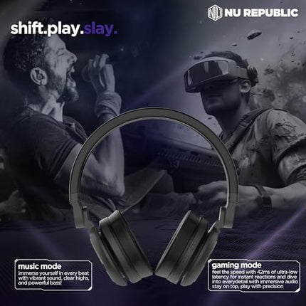 Nu Republic Starboy with 54 Hour Playtime,X-Bass® Technology,40mm Neodymium Drivers,Gaming Mode,Bluetooth V5.4,Dual Pairing,Dual Stereo,Type-C Fast Charging ENC Bluetooth Over Ear Headphones (Black) 