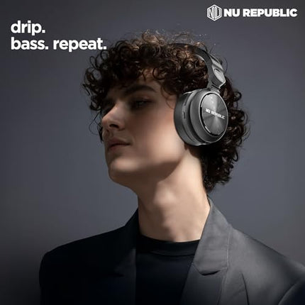 Nu Republic Starboy with 54 Hour Playtime,X-Bass® Technology,40mm Neodymium Drivers,Gaming Mode,Bluetooth V5.4,Dual Pairing,Dual Stereo,Type-C Fast Charging ENC Bluetooth Over Ear Headphones (Black) 