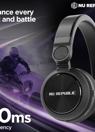 Nu Republic Starboy with 54 Hour Playtime,X-Bass® Technology,40mm Neodymium Drivers,Gaming Mode,Bluetooth V5.4,Dual Pairing,Dual Stereo,Type-C Fast Charging ENC Bluetooth Over Ear Headphones (Black) 