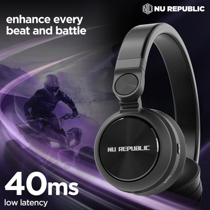 Nu Republic Starboy with 54 Hour Playtime,X-Bass® Technology,40mm Neodymium Drivers,Gaming Mode,Bluetooth V5.4,Dual Pairing,Dual Stereo,Type-C Fast Charging ENC Bluetooth Over Ear Headphones (Black) 