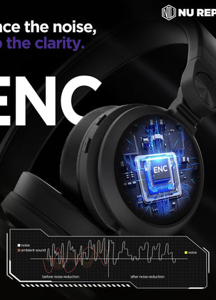 Nu Republic Starboy with 54 Hour Playtime,X-Bass® Technology,40mm Neodymium Drivers,Gaming Mode,Bluetooth V5.4,Dual Pairing,Dual Stereo,Type-C Fast Charging ENC Bluetooth Over Ear Headphones (Black) 