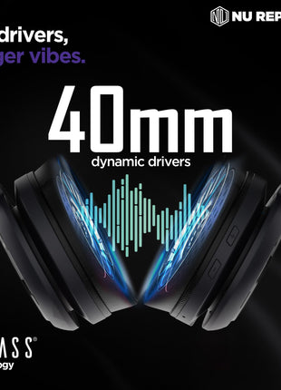 Nu Republic Starboy with 54 Hour Playtime,X-Bass® Technology,40mm Neodymium Drivers,Gaming Mode,Bluetooth V5.4,Dual Pairing,Dual Stereo,Type-C Fast Charging ENC Bluetooth Over Ear Headphones (Black) 
