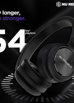 Nu Republic Starboy with 54 Hour Playtime,X-Bass® Technology,40mm Neodymium Drivers,Gaming Mode,Bluetooth V5.4,Dual Pairing,Dual Stereo,Type-C Fast Charging ENC Bluetooth Over Ear Headphones (Black) 