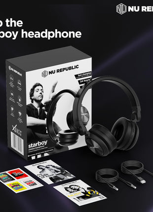 Nu Republic Starboy with 54 Hour Playtime,X-Bass® Technology,40mm Neodymium Drivers,Gaming Mode,Bluetooth V5.4,Dual Pairing,Dual Stereo,Type-C Fast Charging ENC Bluetooth Over Ear Headphones (Black) 