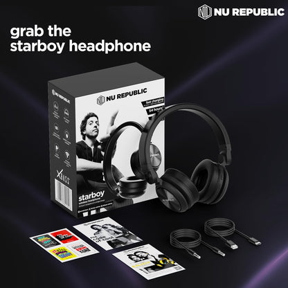 Nu Republic Starboy with 54 Hour Playtime,X-Bass® Technology,40mm Neodymium Drivers,Gaming Mode,Bluetooth V5.4,Dual Pairing,Dual Stereo,Type-C Fast Charging ENC Bluetooth Over Ear Headphones (Black) 