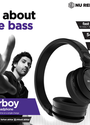 Nu Republic Starboy with 54 Hour Playtime,X-Bass® Technology,40mm Neodymium Drivers,Gaming Mode,Bluetooth V5.4,Dual Pairing,Dual Stereo,Type-C Fast Charging ENC Bluetooth Over Ear Headphones (Black) 