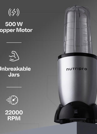 NutriPro Juicer Mixer Grinder - Smoothie Maker - 500 Watts (3 Jars & 2 Blades, Silver) - 2 Year Warranty 