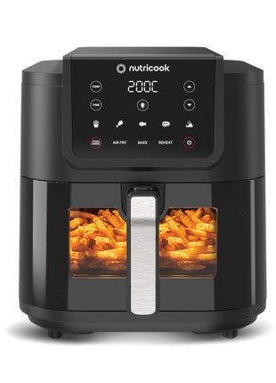 Nutricook 7.6 Litre Air Fryer Slim XL, 2025 New Launch, Clear Window & Interior Light, Extra Large Basket, Space-Saving Slim Design, Air Fry, Bake, Reheat, with 5 Preset, 1700W, 2 Year Warranty 
