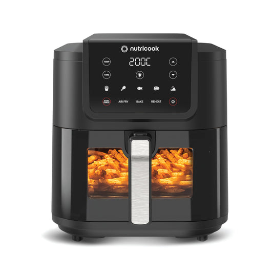 Nutricook 7.6 Litre Air Fryer Slim XL, 2025 New Launch, Clear Window & Interior Light, Extra Large Basket, Space-Saving Slim Design, Air Fry, Bake, Reheat, with 5 Preset, 1700W, 2 Year Warranty 