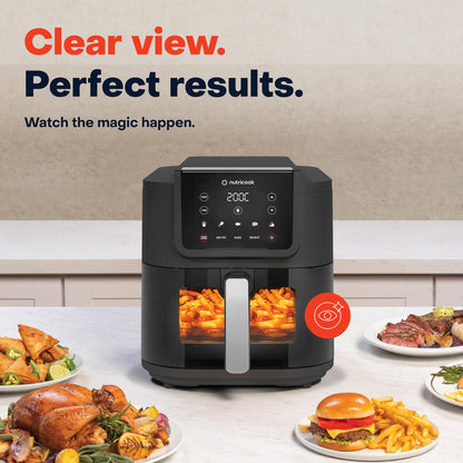 Nutricook 7.6 Litre Air Fryer Slim XL, 2025 New Launch, Clear Window & Interior Light, Extra Large Basket, Space-Saving Slim Design, Air Fry, Bake, Reheat, with 5 Preset, 1700W, 2 Year Warranty 
