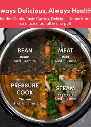 Nutricook Stainless Steel Smart Pot 2, 1000W, 9 In 1 Instant Programmable Electric Pressure Cooker, Slow Cooker, Rice Cooker, Steamer, Saute Pot, Warm Food, Smart Lid (Smart Pot 6 Litre) 