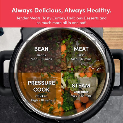 Nutricook Stainless Steel Smart Pot 2, 1000W, 9 In 1 Instant Programmable Electric Pressure Cooker, Slow Cooker, Rice Cooker, Steamer, Saute Pot, Warm Food, Smart Lid (Smart Pot 6 Litre) 