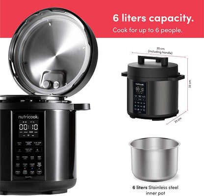 Nutricook Stainless Steel Smart Pot 2, 1000W, 9 In 1 Instant Programmable Electric Pressure Cooker, Slow Cooker, Rice Cooker, Steamer, Saute Pot, Warm Food, Smart Lid (Smart Pot 6 Litre) 