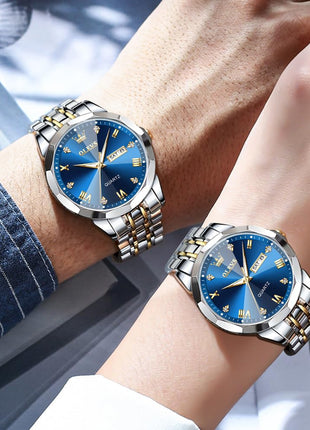 OLEVS Watch for Men Diamond Business Dress Analog Quartz Stainless Steel Waterproof Luminous Date Two Tone Luxury Casual Wrist Watch 