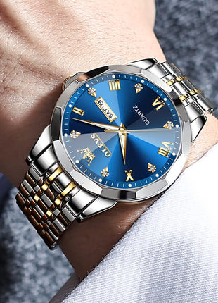 OLEVS Watch for Men Diamond Business Dress Analog Quartz Stainless Steel Waterproof Luminous Date Two Tone Luxury Casual Wrist Watch 
