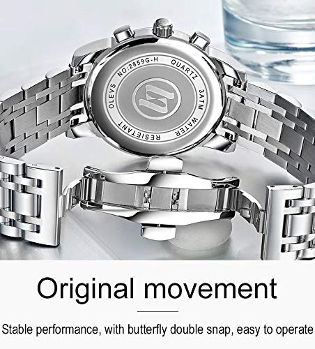 OLEVS chronograph Men's Stainless Steel Watch (Blue Dial Silver Colored Strap) 