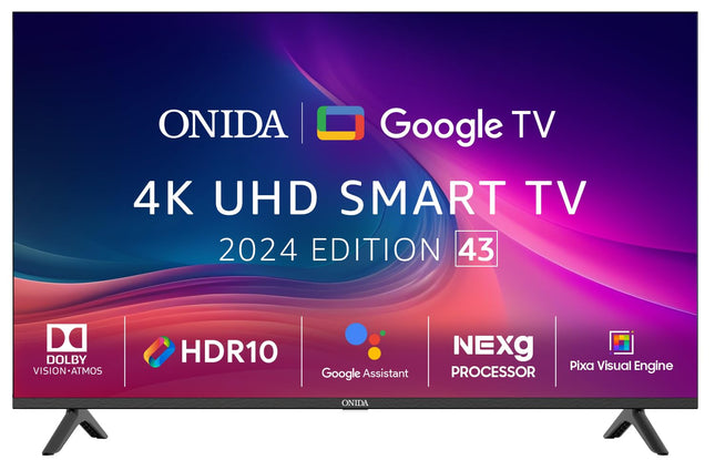 ONIDA 108 cm (43 inch) Nexg Series 4K Ultra HD LED Smart Google TV 43UIG (Black) 