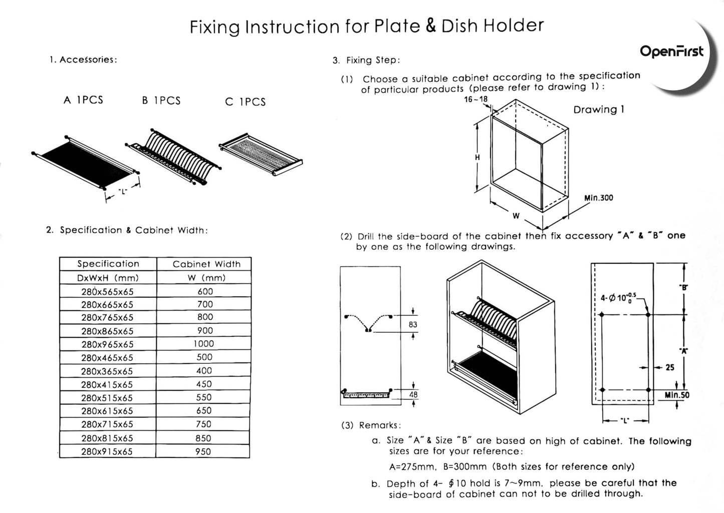 OPENFIRST Stainless Steel (900 MM) with SS Drainer Tray Sheet for Modular Kitchen Cabinets, Set of 3 Pcs (900 MM) 