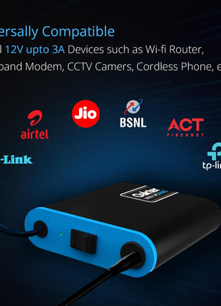 Oakter Mini UPS PRO for High Capacity WiFi Routers 12V & Upto 3A | Power Backup Upto 8 Hours | Supports Jio, Airtel & Other Routers | 12 Months Warranty | Current Surge & Deep Discharge Protection | 