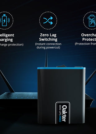 Oakter Mini UPS PRO for High Capacity WiFi Routers 12V & Upto 3A | Power Backup Upto 8 Hours | Supports Jio, Airtel & Other Routers | 12 Months Warranty | Current Surge & Deep Discharge Protection | 
