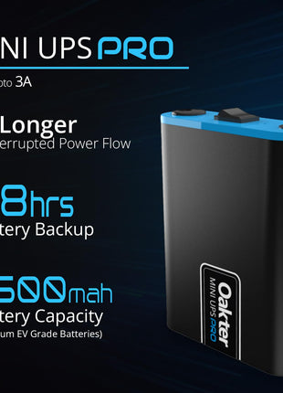 Oakter Mini UPS PRO for High Capacity WiFi Routers 12V & Upto 3A | Power Backup Upto 8 Hours | Supports Jio, Airtel & Other Routers | 12 Months Warranty | Current Surge & Deep Discharge Protection | 